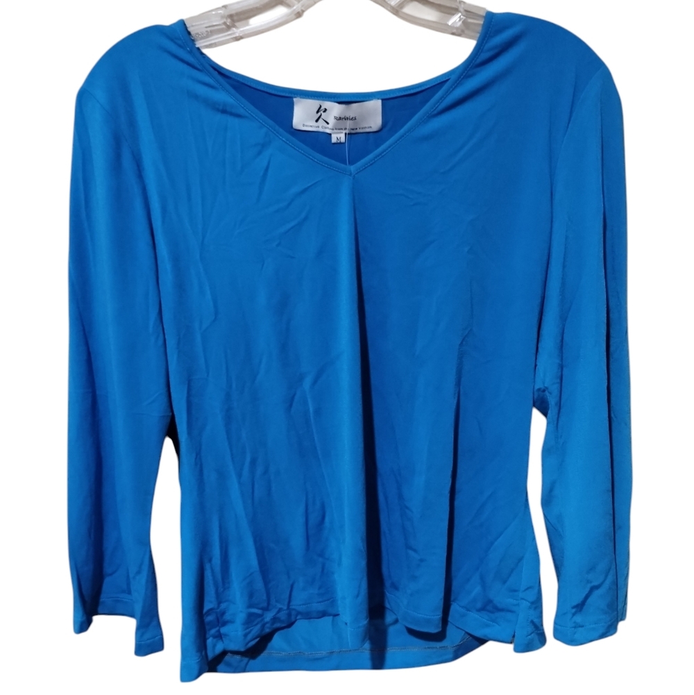 Vtg '95 Rarities Silk top Blue L 3/4 Sleeve Hand Made Nwt